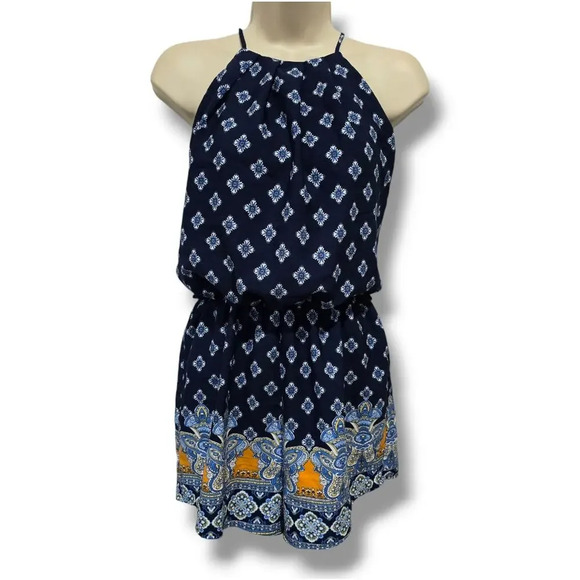Active USA women's blue paisley print sleeveless lightweight romper - small - Picture 1 of 10